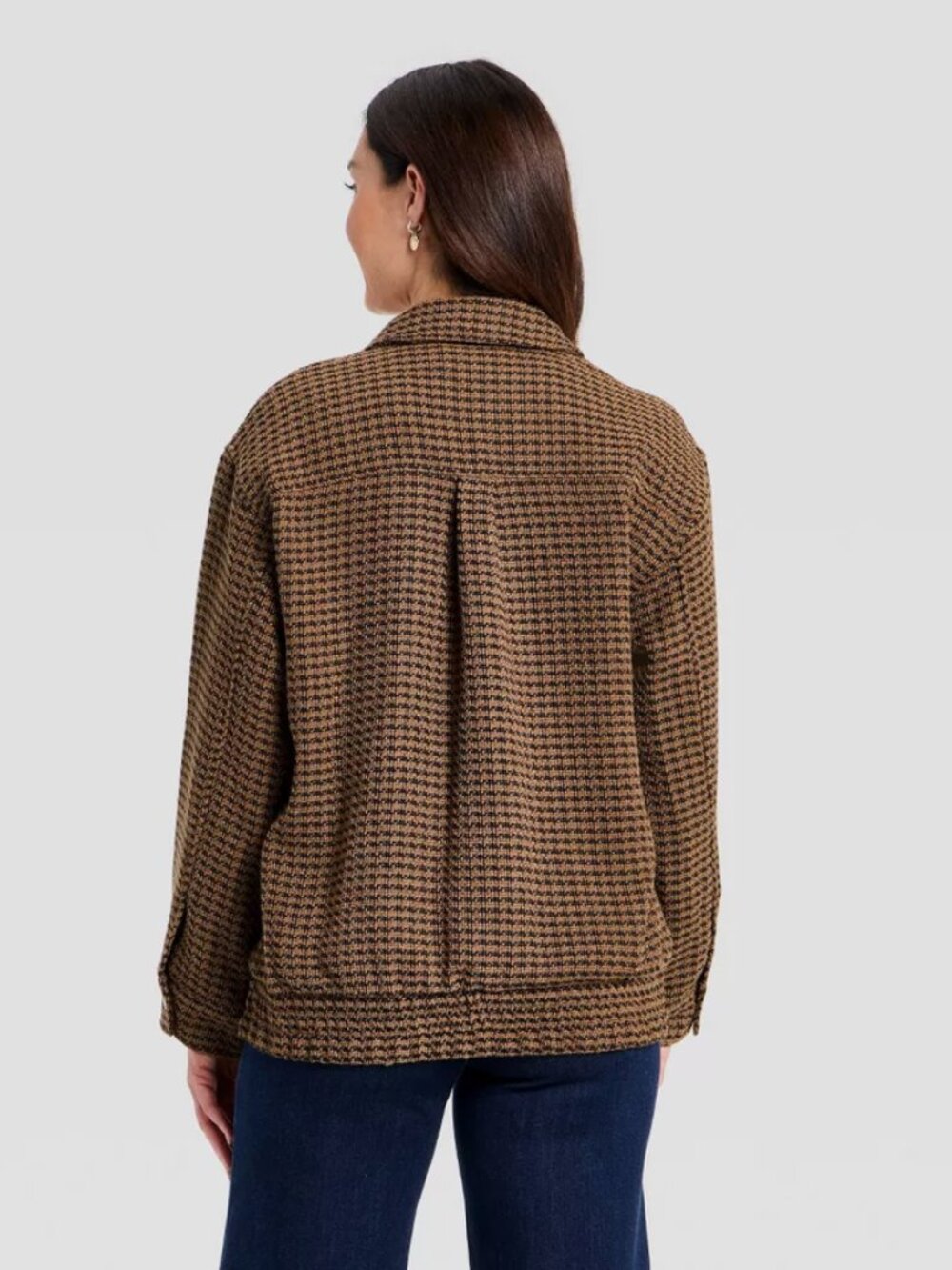 Universal Thread Womens Tweed Fashion Jacket Brown Houndstooth Zip Snap Medium M - Picture 3 of 3